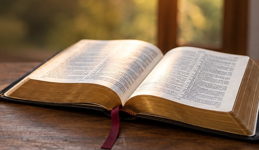 Open Bible representing worship and Bible teaching
